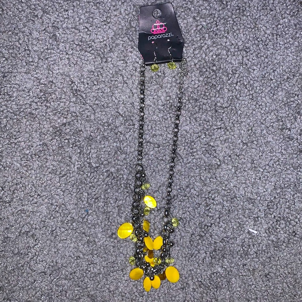 Yellow necklace and earrings matching set